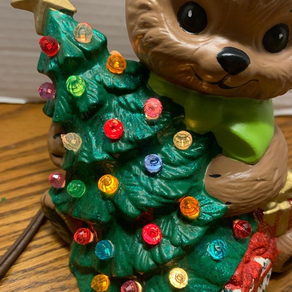 Vintage Hand Painted Brown Bear with Christmas Tree that lights up - Picture 8 of 10